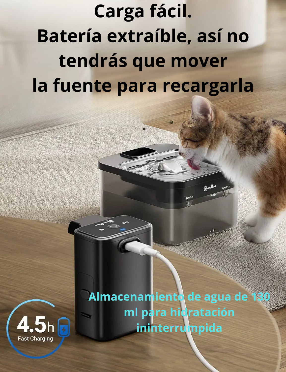 Downypaws Fuente De Agua Automática Para Gatos De Acero Inoxidable De 2,5 L, Bebedero Inalámbrico Para Mascotas De 4000 Mah, Batería Y Sensor, Dispensador 2 En 1