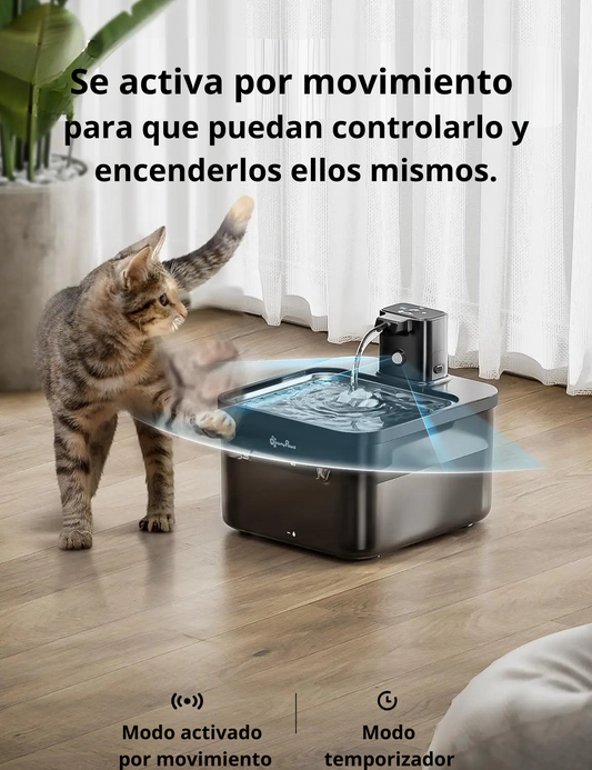 Downypaws Fuente De Agua Automática Para Gatos De Acero Inoxidable De 2,5 L, Bebedero Inalámbrico Para Mascotas De 4000 Mah, Batería Y Sensor, Dispensador 2 En 1