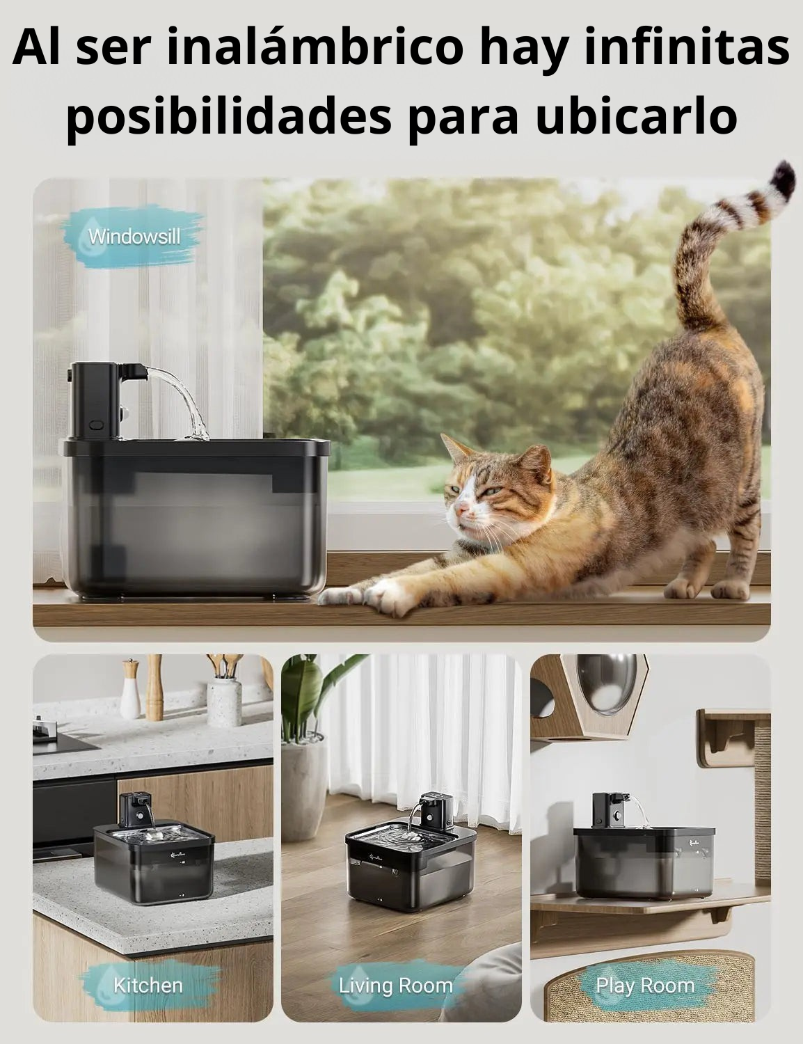 Downypaws Fuente De Agua Automática Para Gatos De Acero Inoxidable De 2,5 L, Bebedero Inalámbrico Para Mascotas De 4000 Mah, Batería Y Sensor, Dispensador 2 En 1